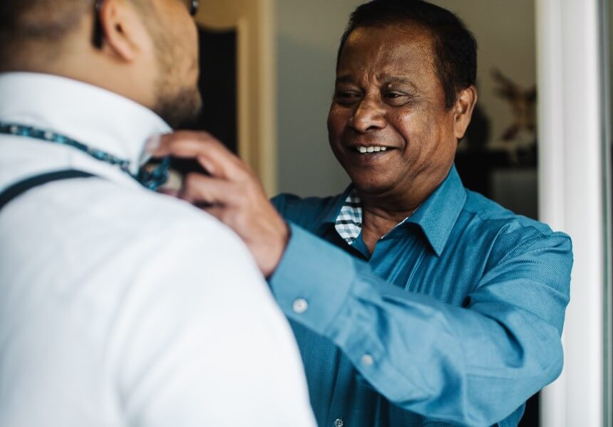 Father son happy family men indian dark skin generational trauma california rehab