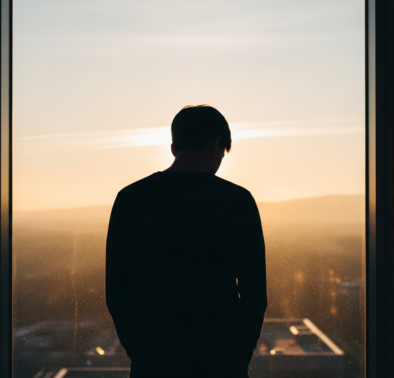 Contemplative silhouette at window in morning light