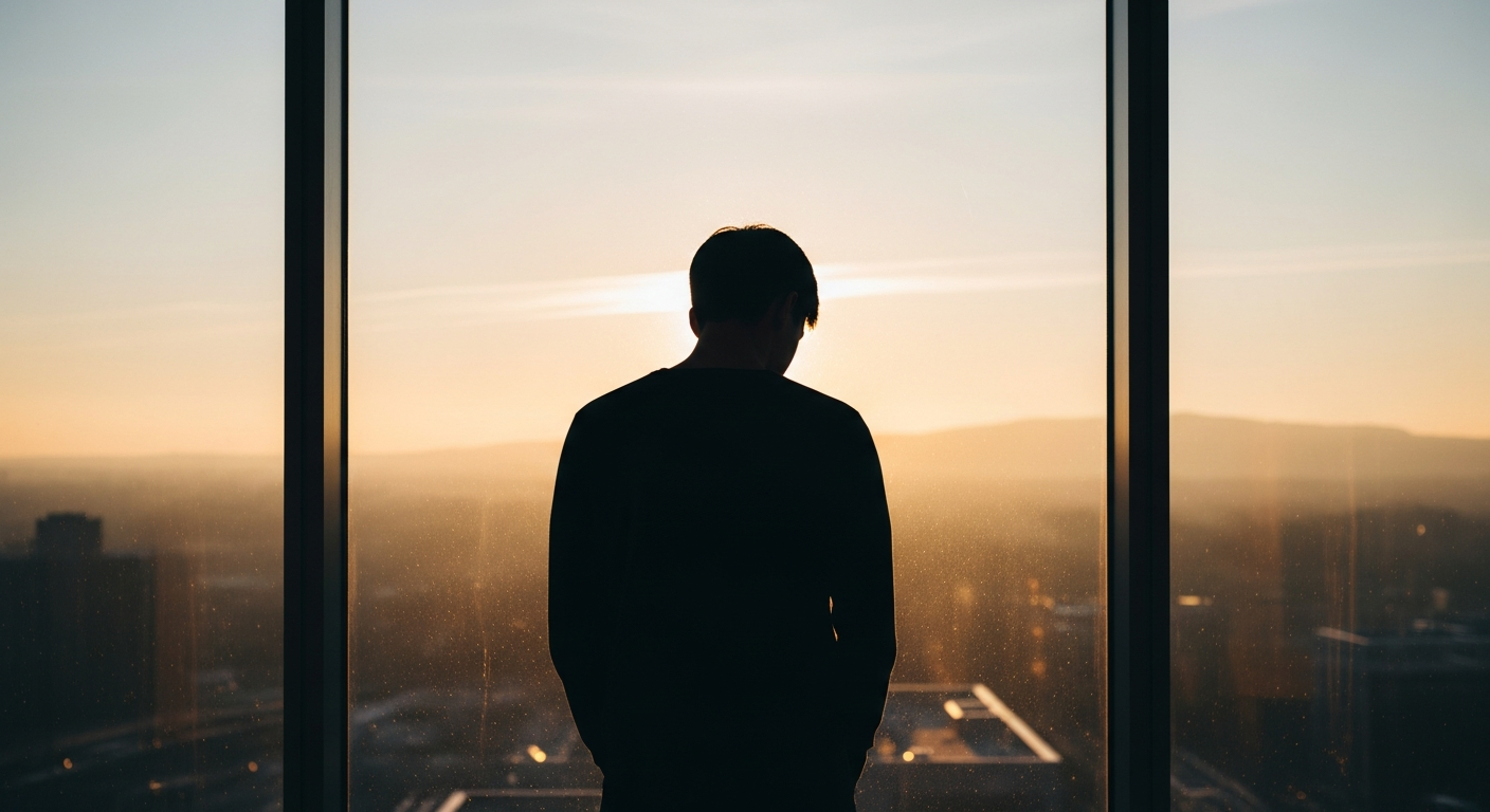 Contemplative silhouette at window in morning light