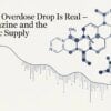 Editorial thumbnail for Refresh Recovery blog post on the 2026 overdose drop and emerging xylazine and synthetic opioid supply, deep navy palette