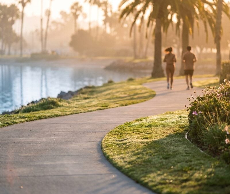 Mission Bay walking path curving into morning light showing the timeline of outpatient treatment