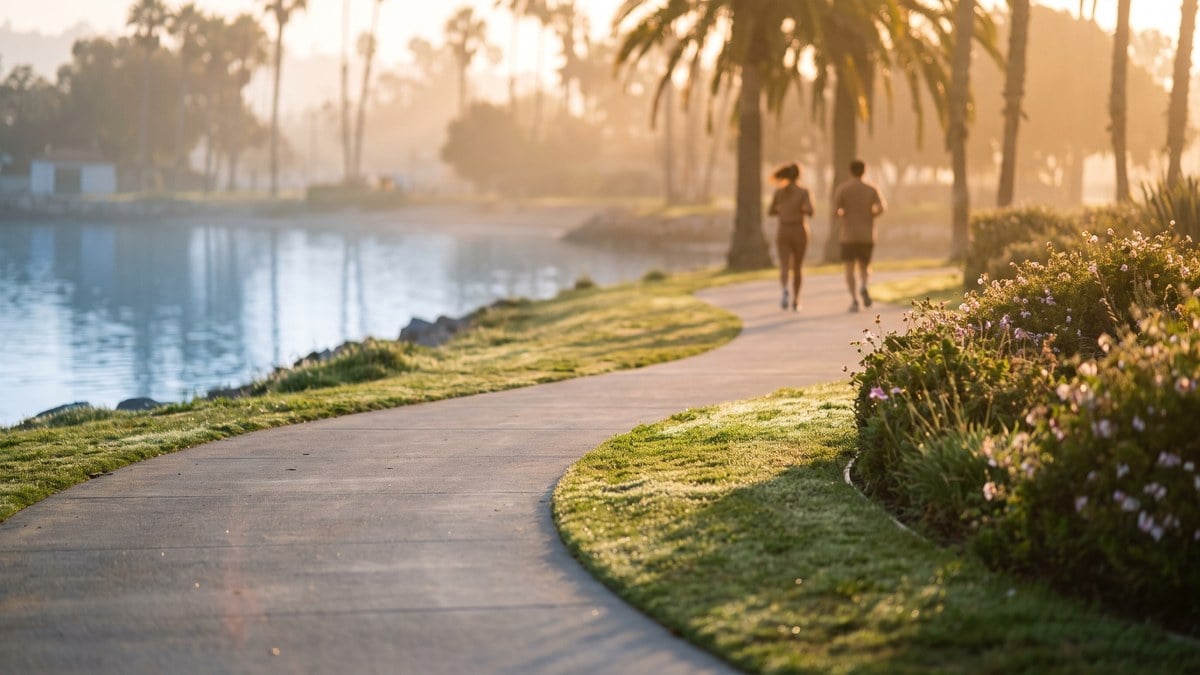 Mission Bay walking path curving into morning light showing the timeline of outpatient treatment